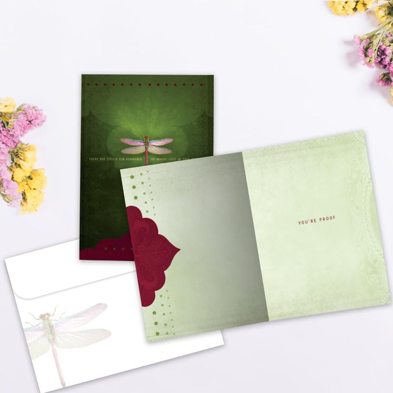 Tree-Free Greetings Magic Remnants Dragonfly All Occasion Cards - 2 Recycled 5x7 Cards & Matching Envelopes, Thick Cardstock, Sustainably Made in USA - Inspirational Art and Message - Image 2